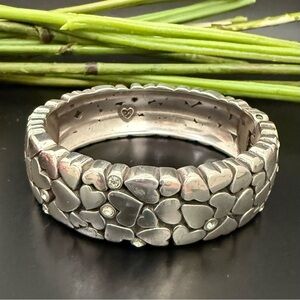 Retired BRIGHTON Le Beau Cobblestone Heart Pebble Silver-plated Hinged Bracelet